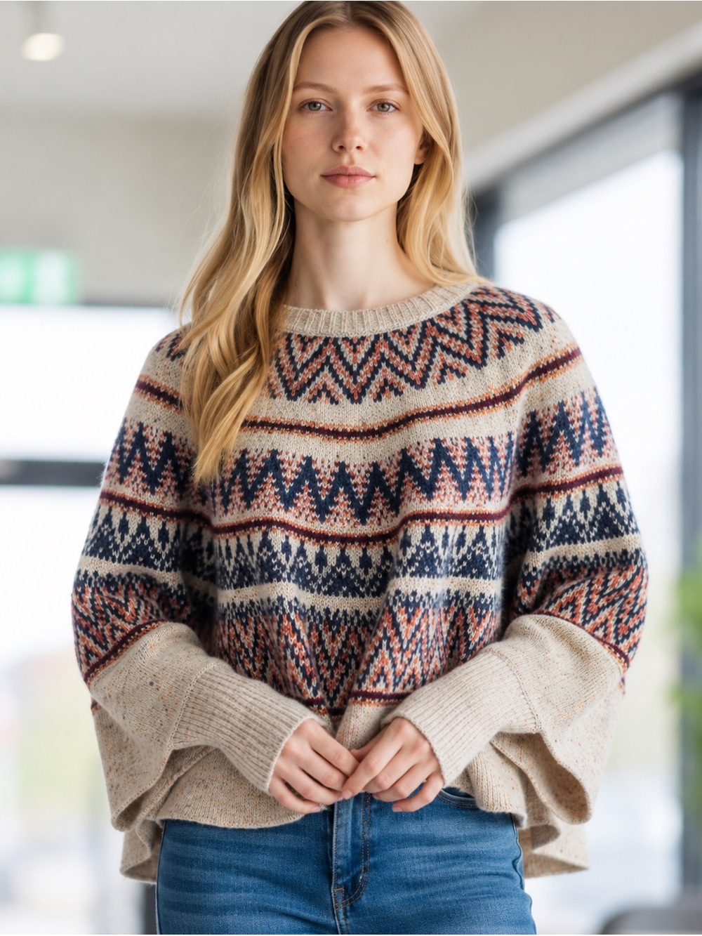 Anthropologie Sleeping on Snow Fair Isle Poncho Sweater Women’s XS Wool Blend